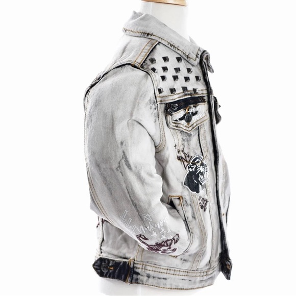 BOYS’ 8IGHTH DSTRKT GREY GRAFFITI BIKER JACKET - Picture 3 of 5